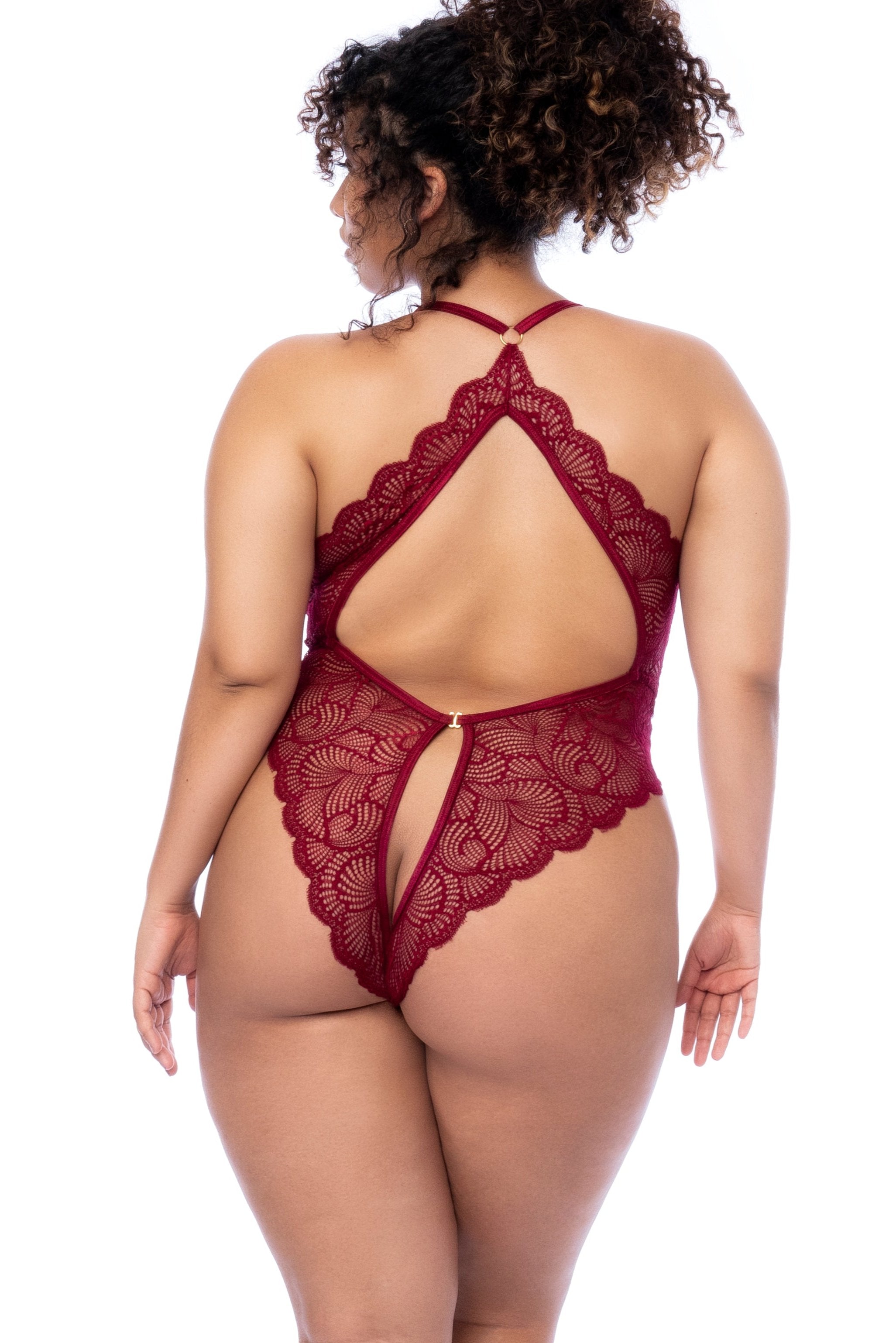 Plunge Neckline Bodysuit in Wavy Lace