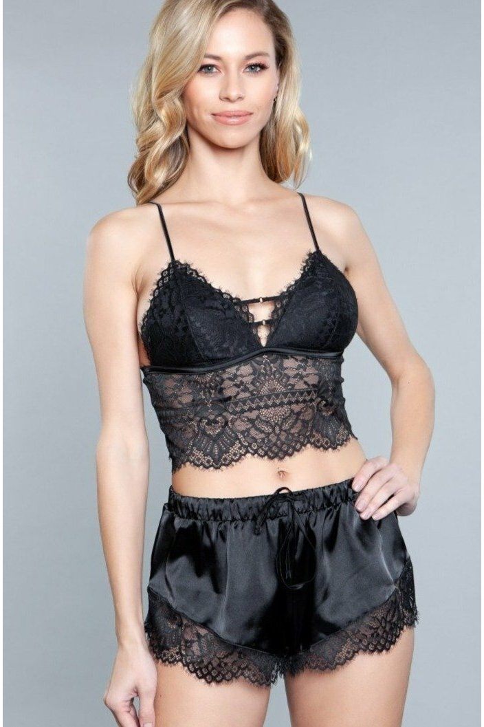 Lace and Satin Crop Top Set