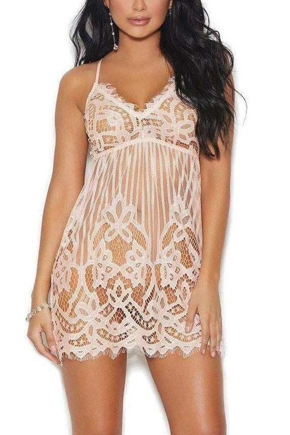 Plus Size Eyelash Lace Chemise With Deep V Front