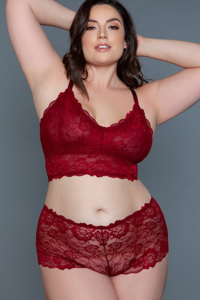 Maroon Red Cami Set With Scalloped Edges Design | Plus Size