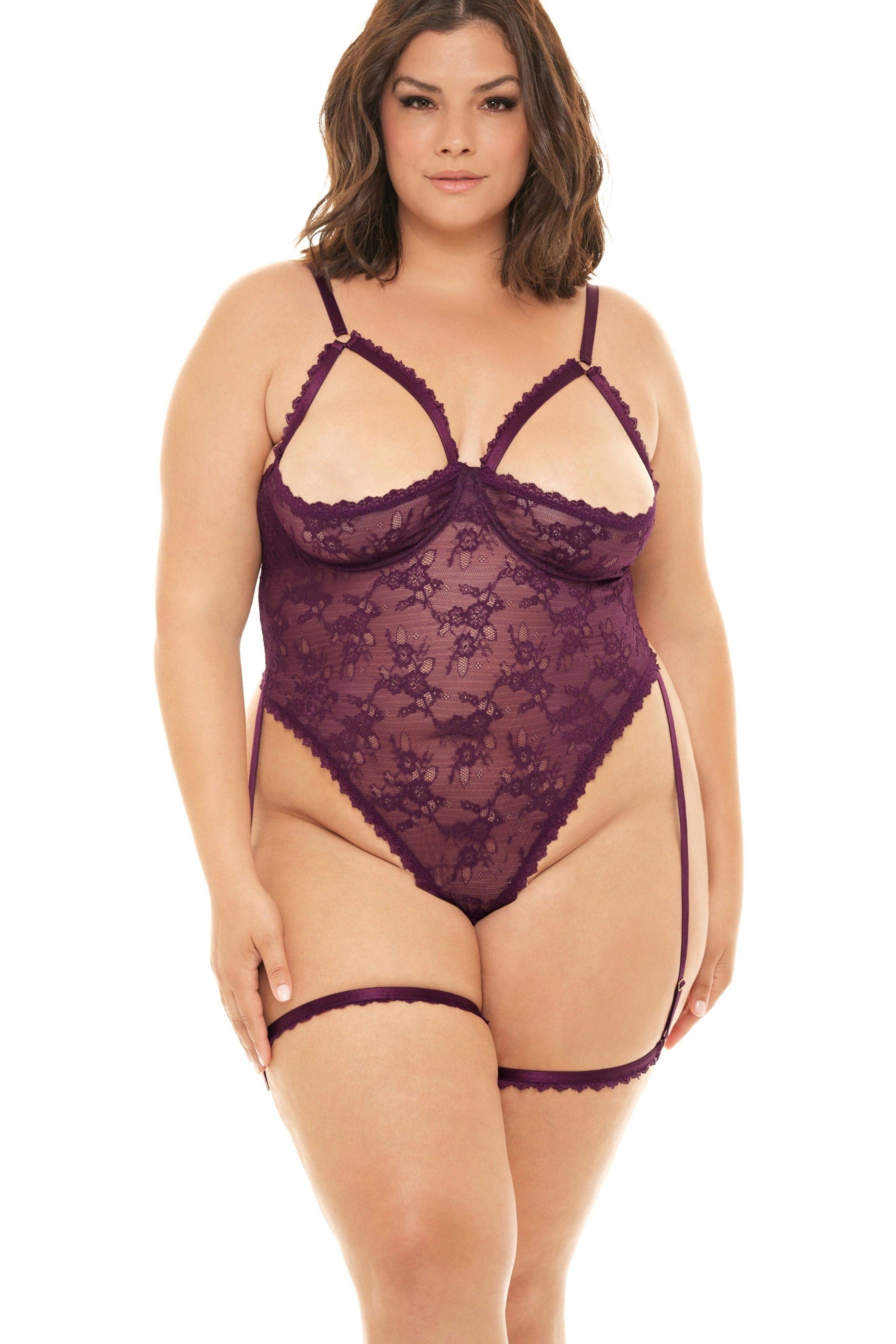 Plus Size Cutout Triangle Top Teddy And Garter Stays