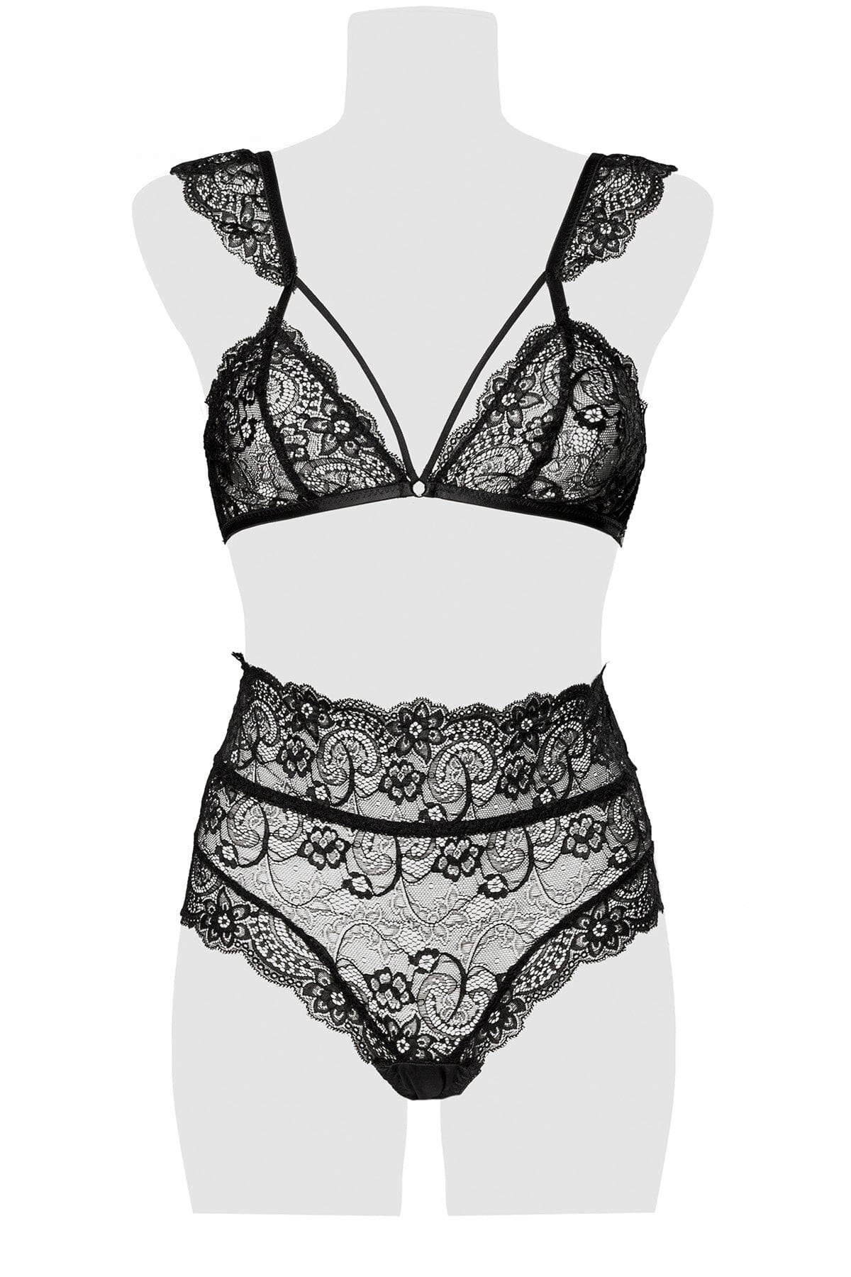 2 Piece Edgy Lace Bra & High Waisted Panty Set