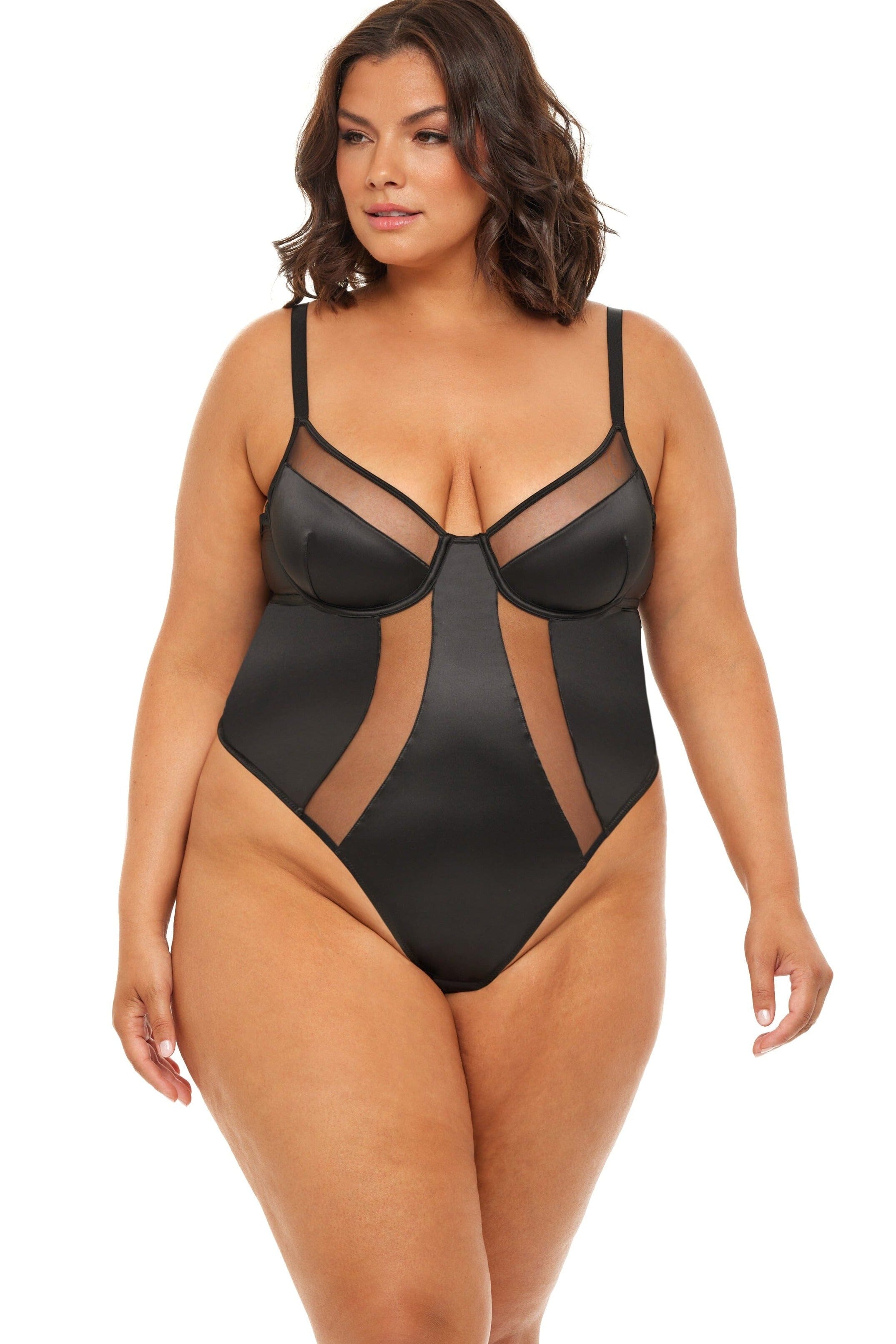 Plus Size Underwire Teddy With Sheer & Satin Illusion Detail