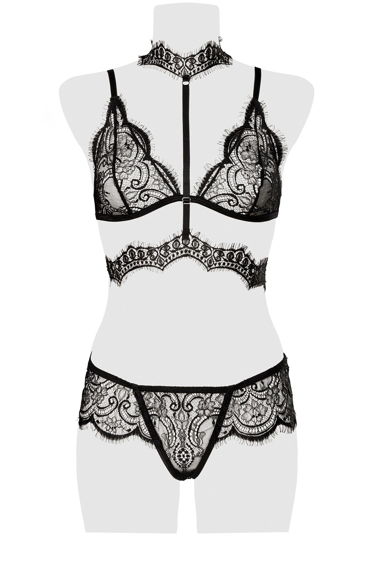 Edgy Lace Choker Cami Bra & Brief Set