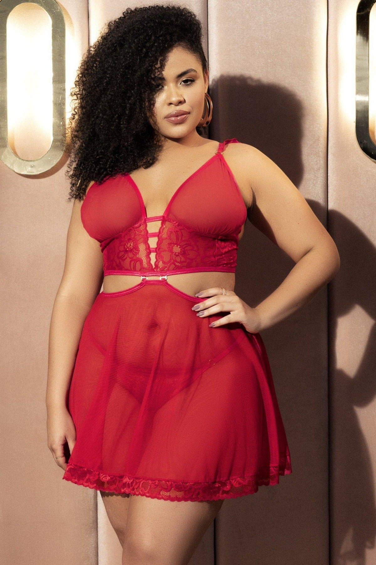 Plus Size Babydoll and Bra Set