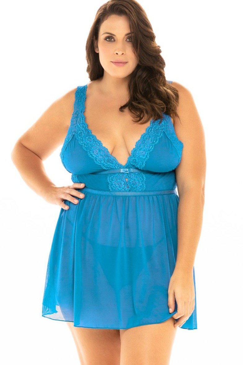 Plus Size Mesh and Lace Empire Babydoll