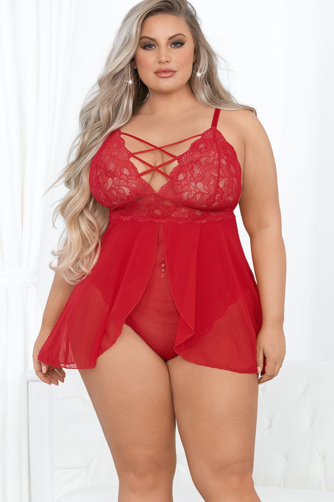 Plus Size Embroidered & Mesh Teddydoll