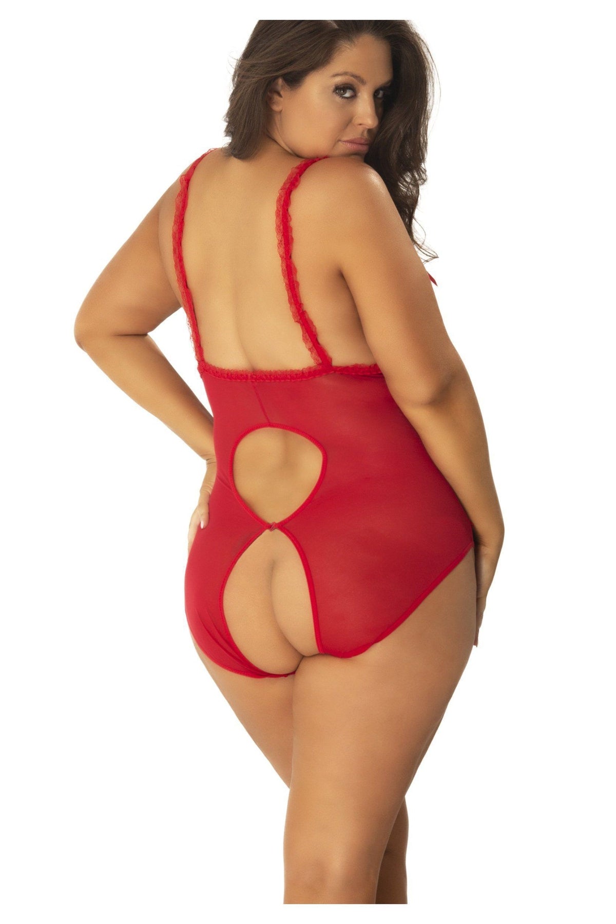 Plus Size Open Cup Crotchless Teddy