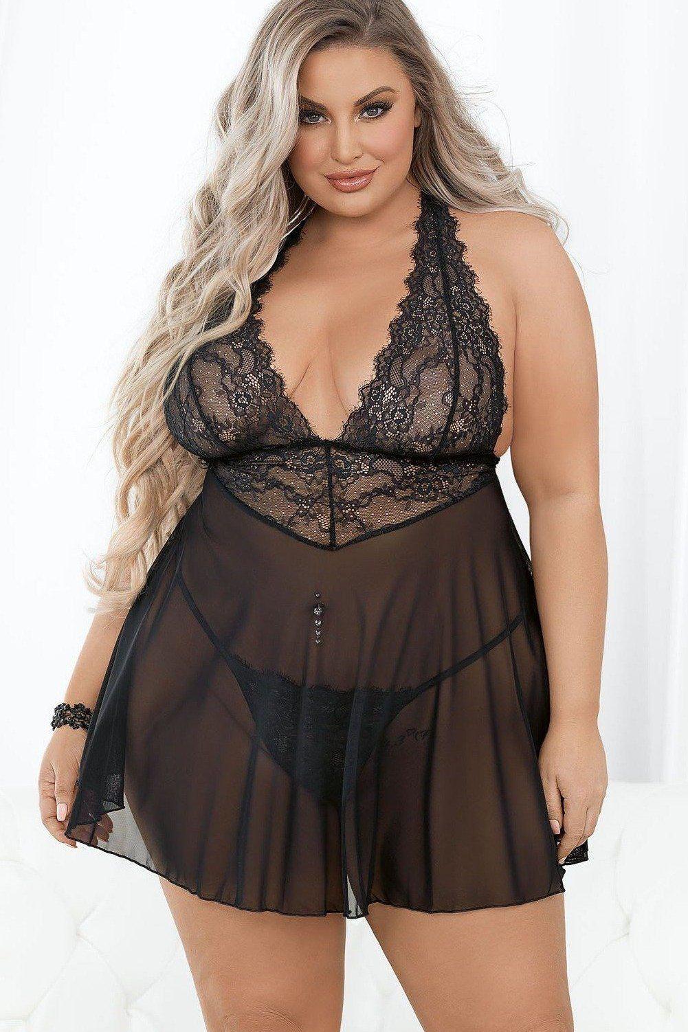 Plus Size Eyelash Lace Babydoll