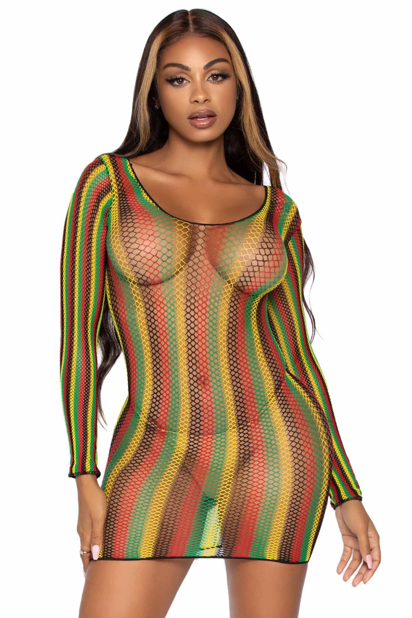 Rasta Net Long Sleeve Mini Dress