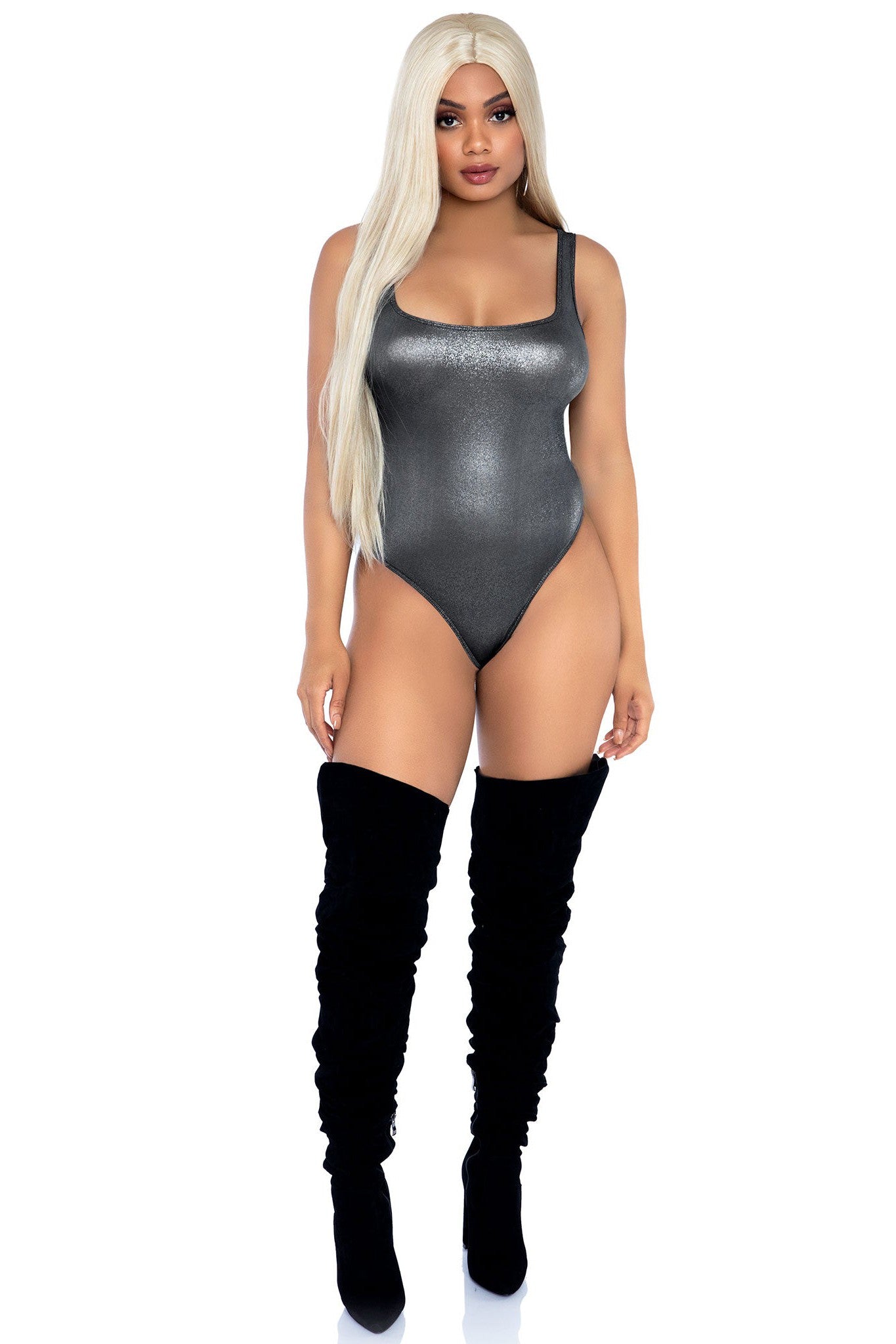 Shimmer Spandex Snap Crotch Thong Bodysuit