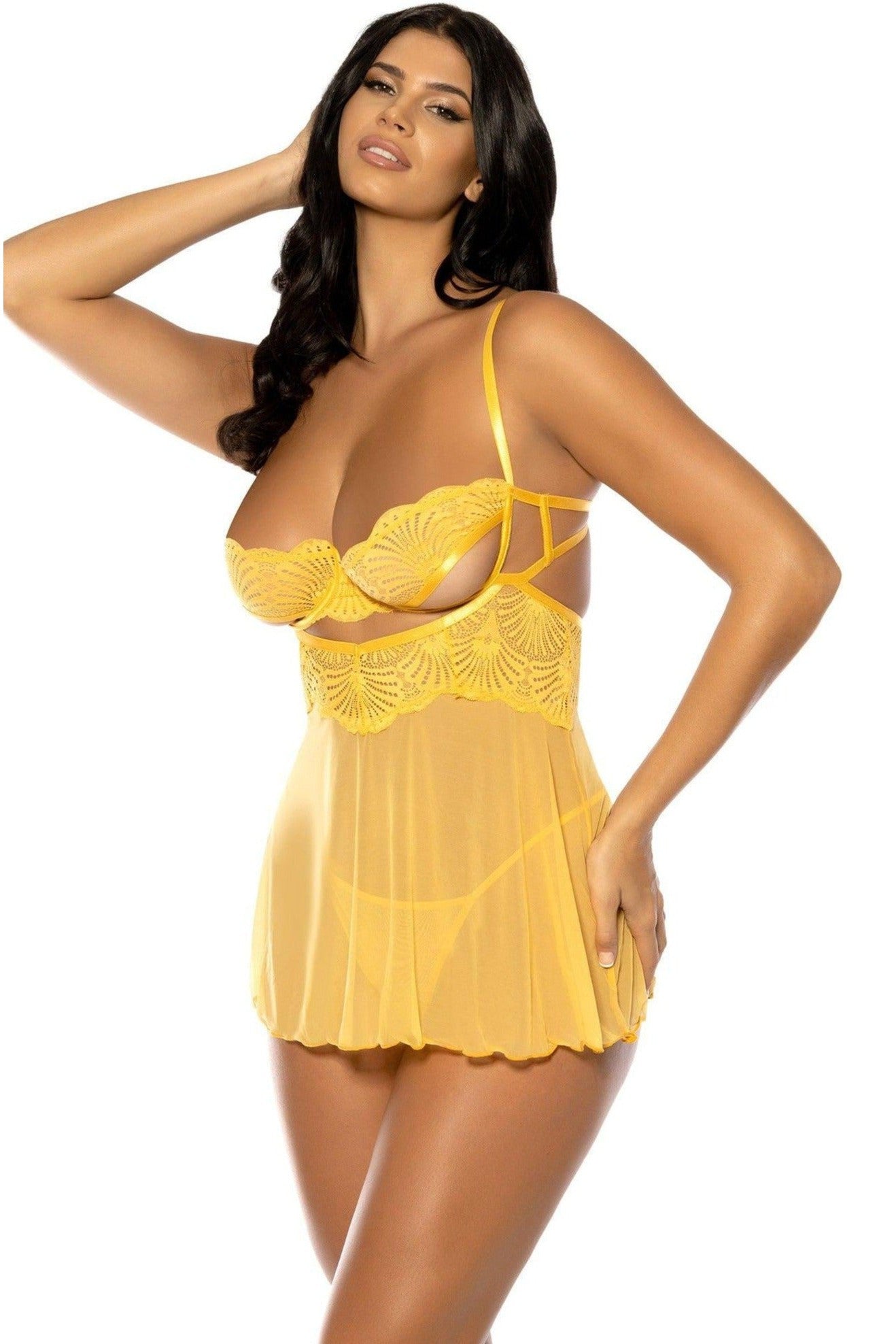 Seductive Peek-a-Boo Babydoll Set | Yellow