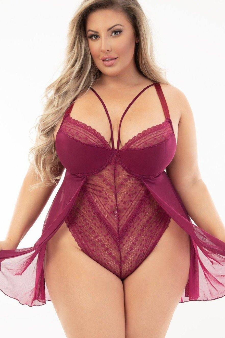 Plus Size Lace Teddy with Babydoll Skirt