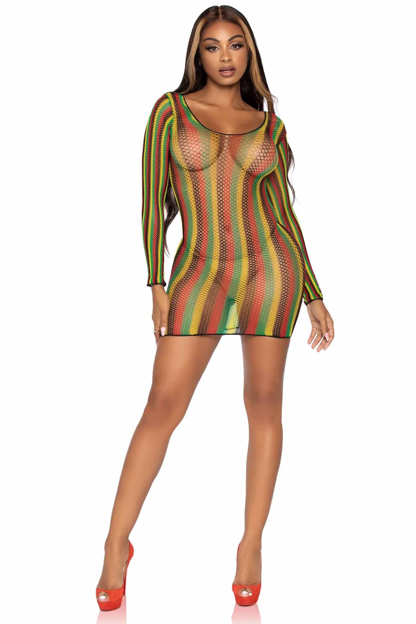 Rasta Net Long Sleeve Mini Dress