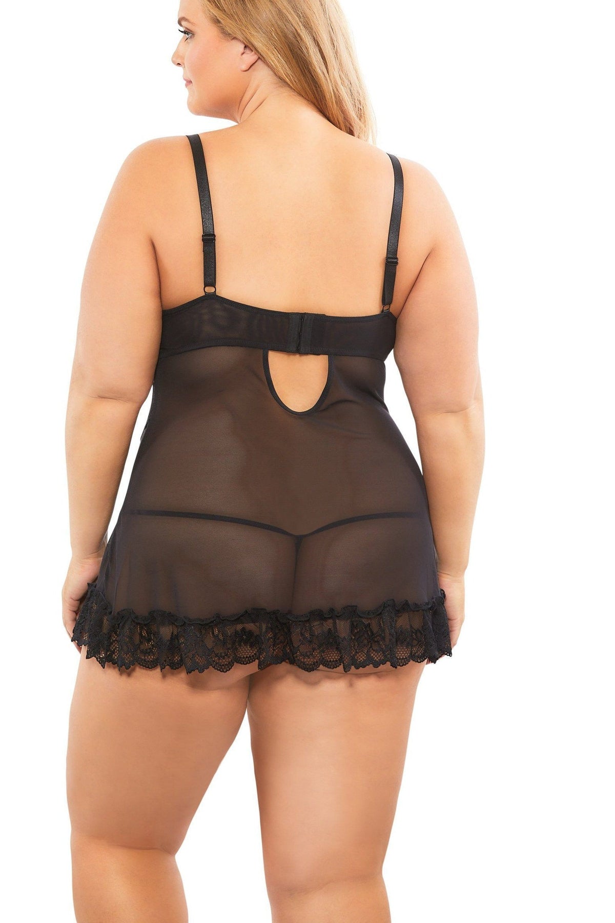 Plus Size Soft Cup Lacey Babydoll G-String Set