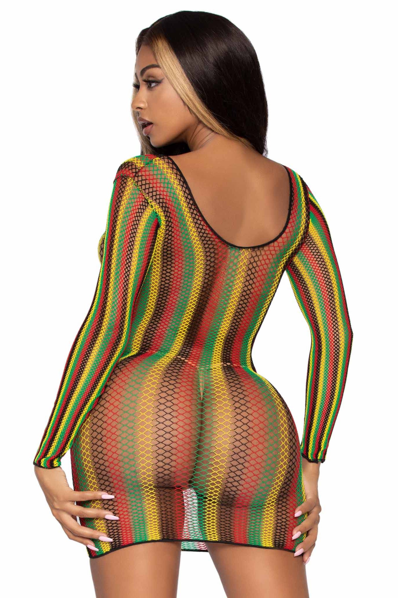 Rasta Net Long Sleeve Mini Dress