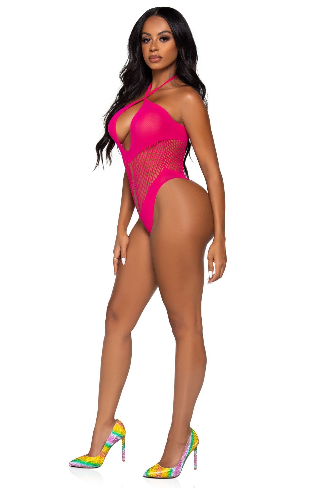 Seamless Hexi Net Keyhole Halter Bodysuit