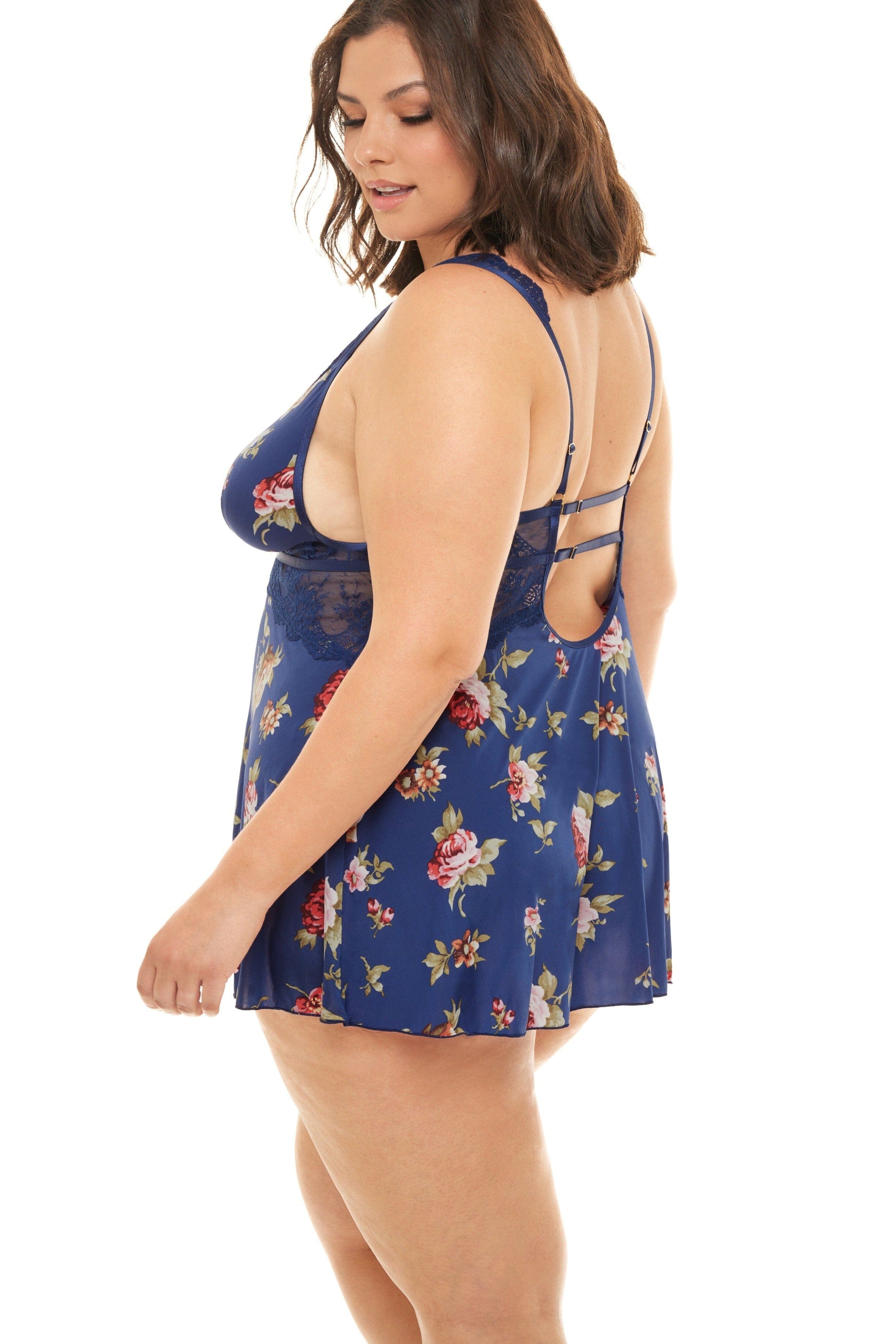 Plus Size Empire Waste Floral Print Babydoll With Deep V-Neckline