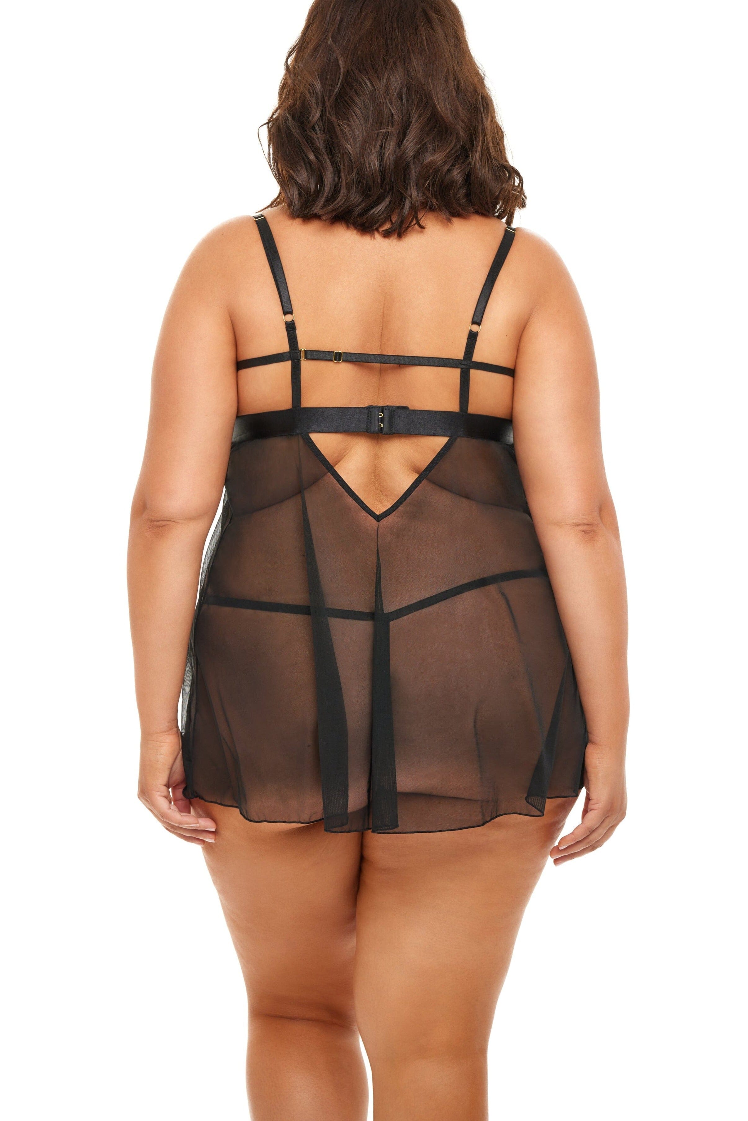 Plus Size Underwire Cup Tulled Babydoll Set