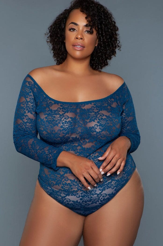 Navy Blue Long Sleeved Bodysuit | Plus Size