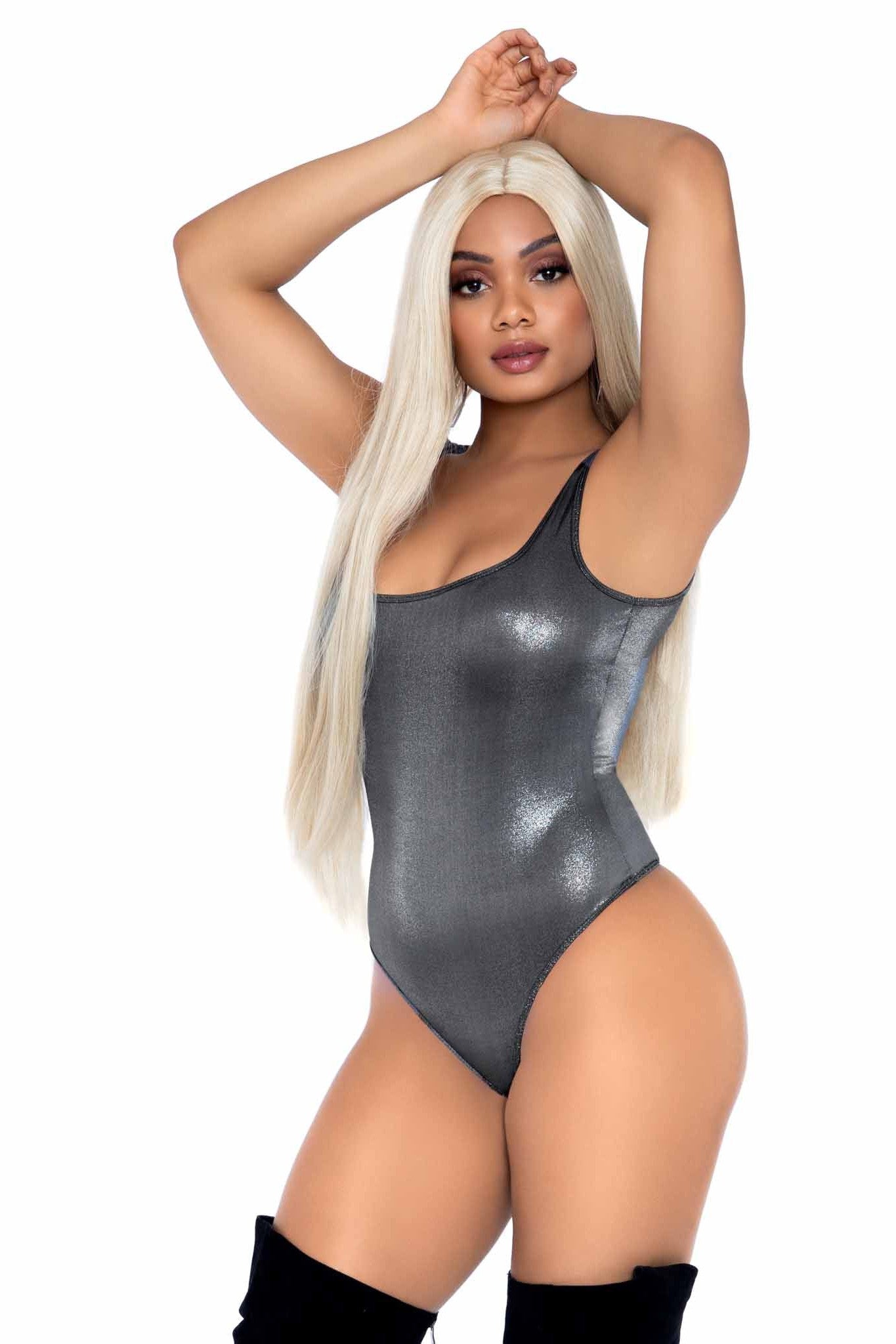 Shimmer Spandex Snap Crotch Thong Bodysuit