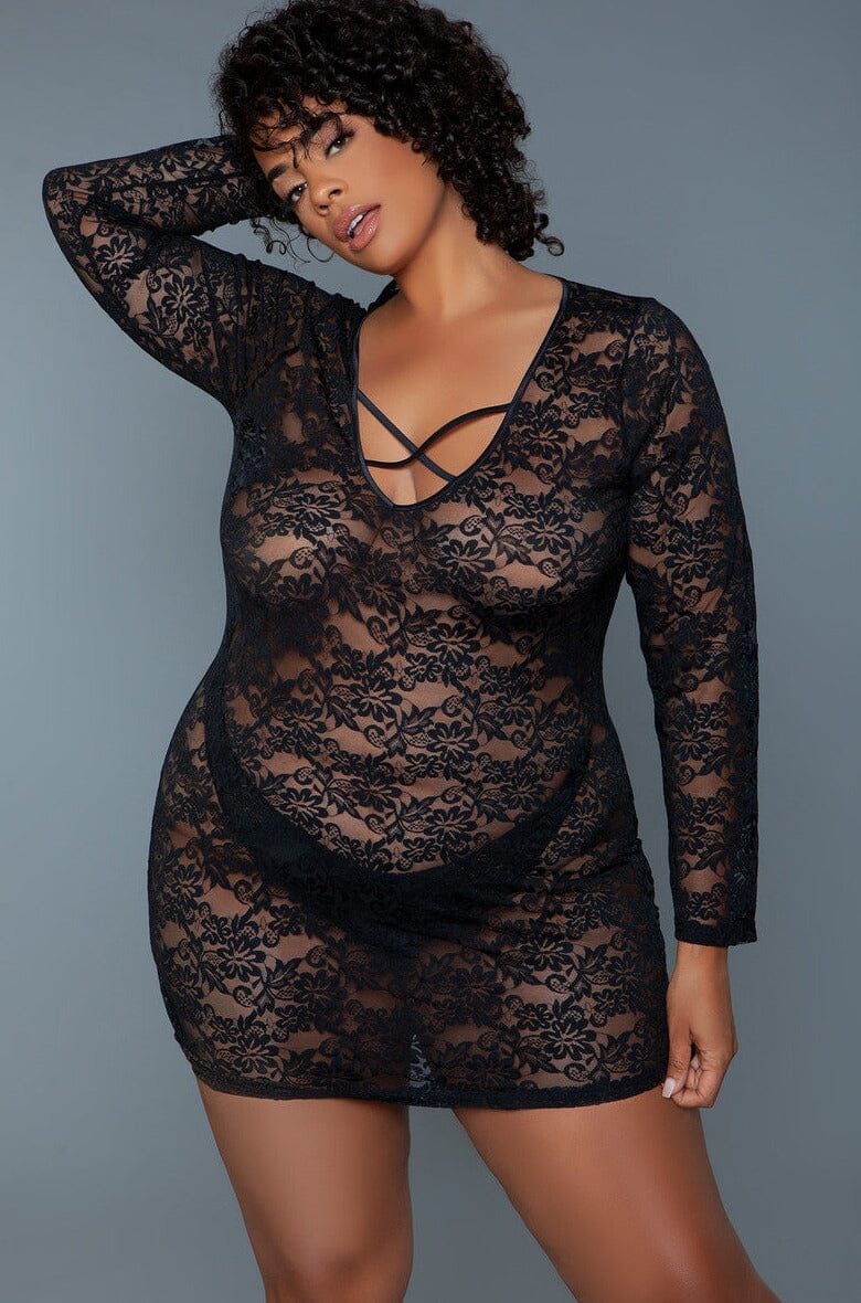 Long Sleeved Chemise With Crisscross Front Design | Plus Size