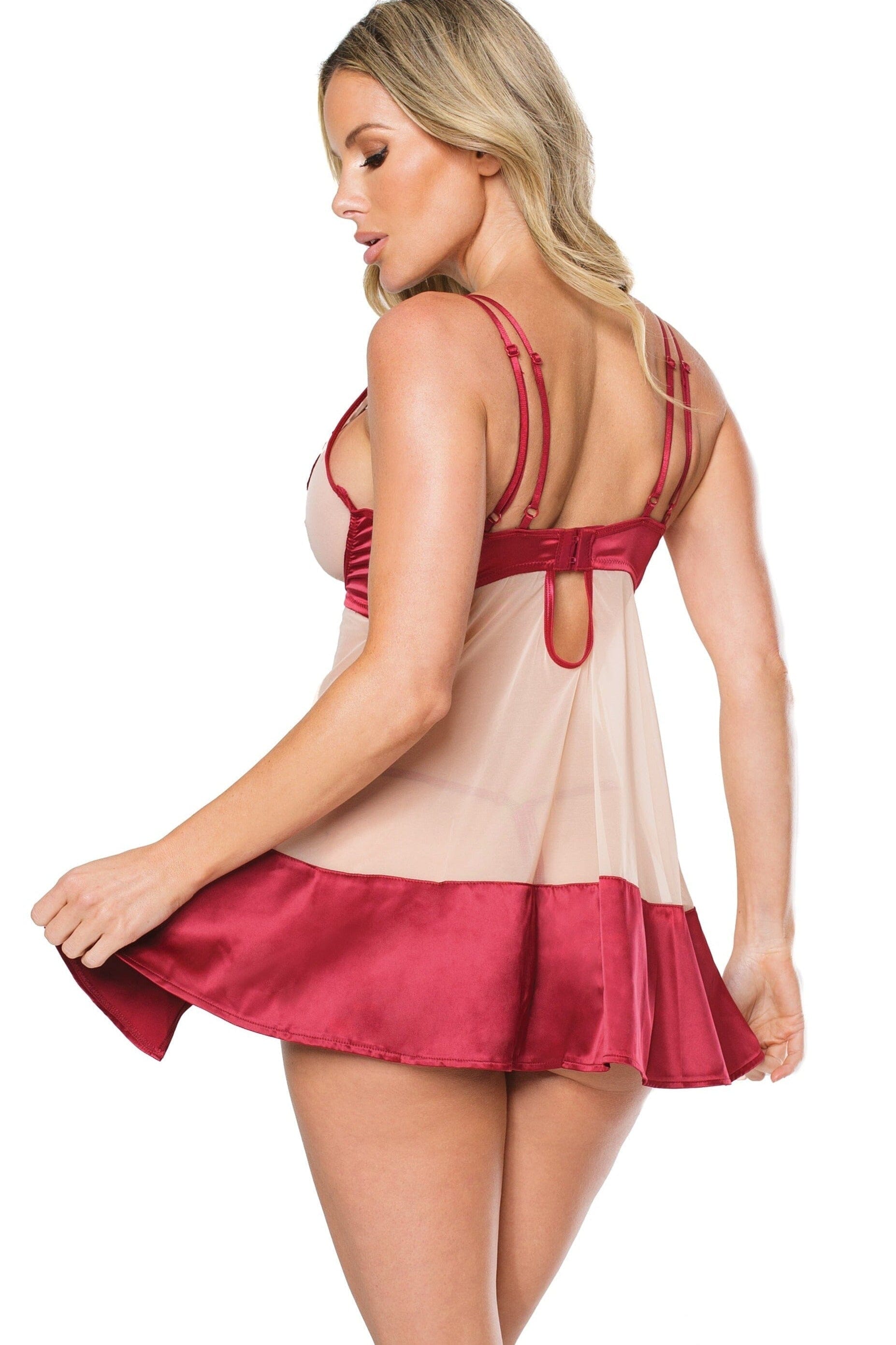 Full Cup Underwire Babydoll With Appliques & Mini Side Slit