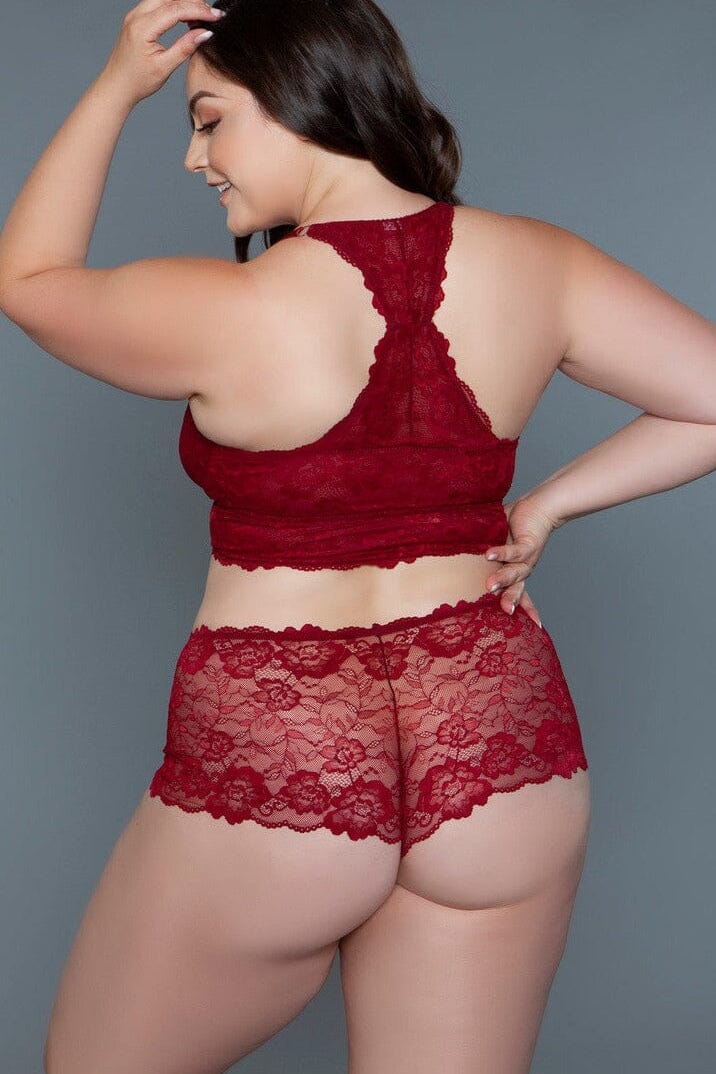 Maroon Red Cami Set With Scalloped Edges Design | Plus Size