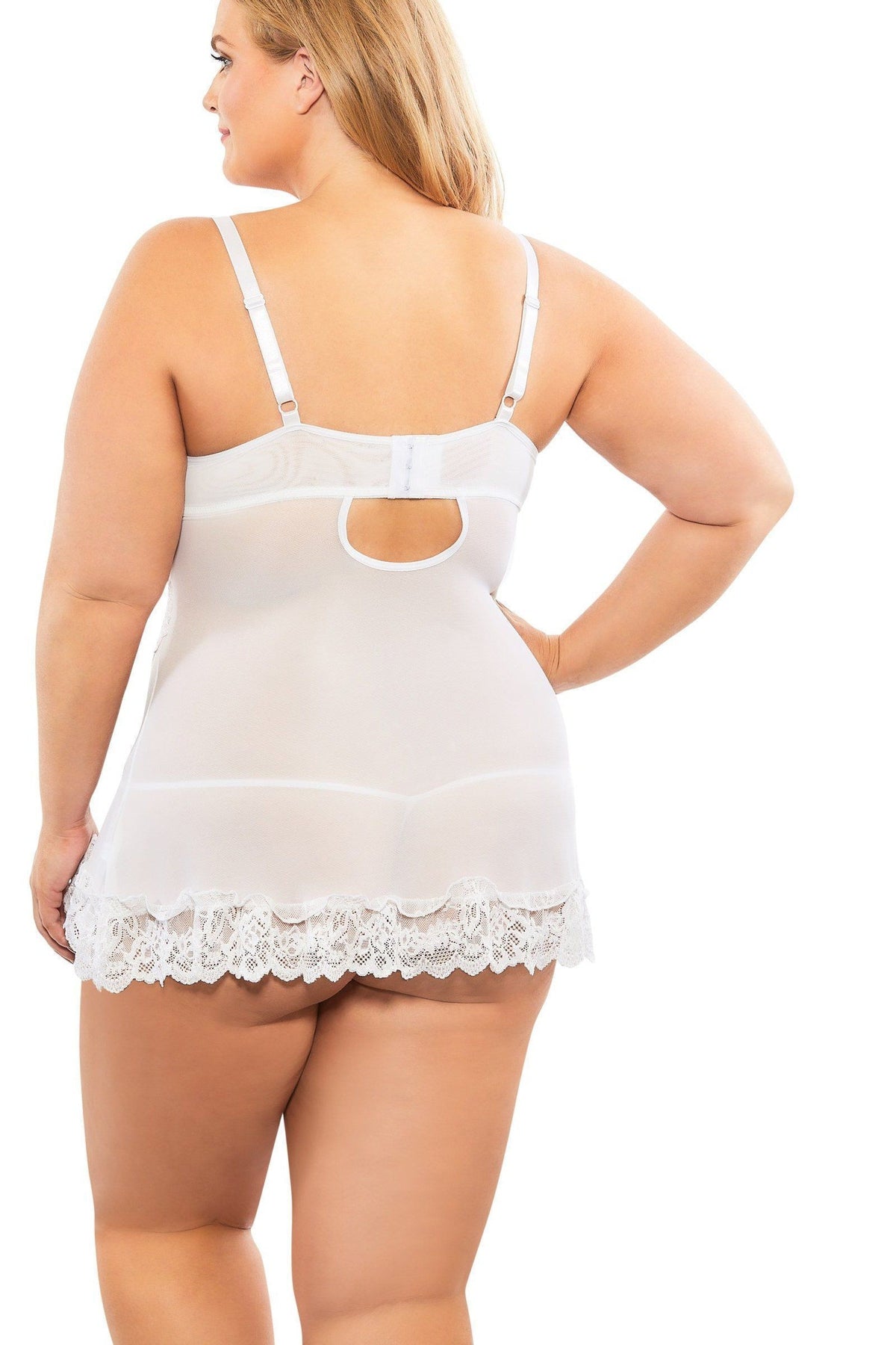 Plus Size Soft Cup Lacey Babydoll With Bows And G-String