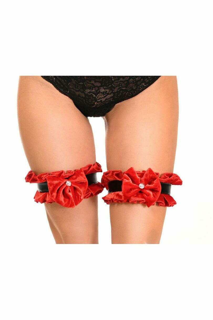 Kitten Collection Red Velvet & Faux Leather Leg Garters (Set Of 2)