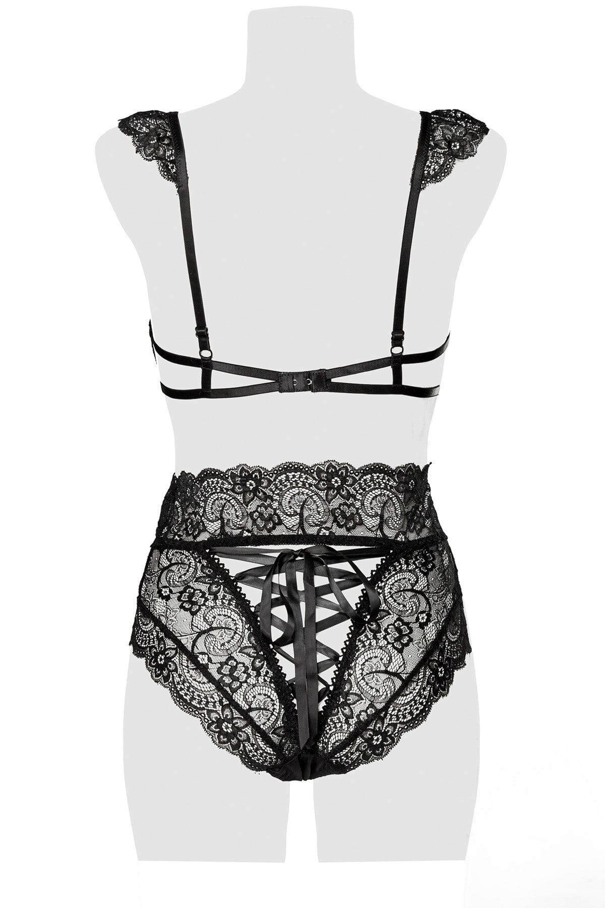 2 Piece Edgy Lace Bra & High Waisted Panty Set