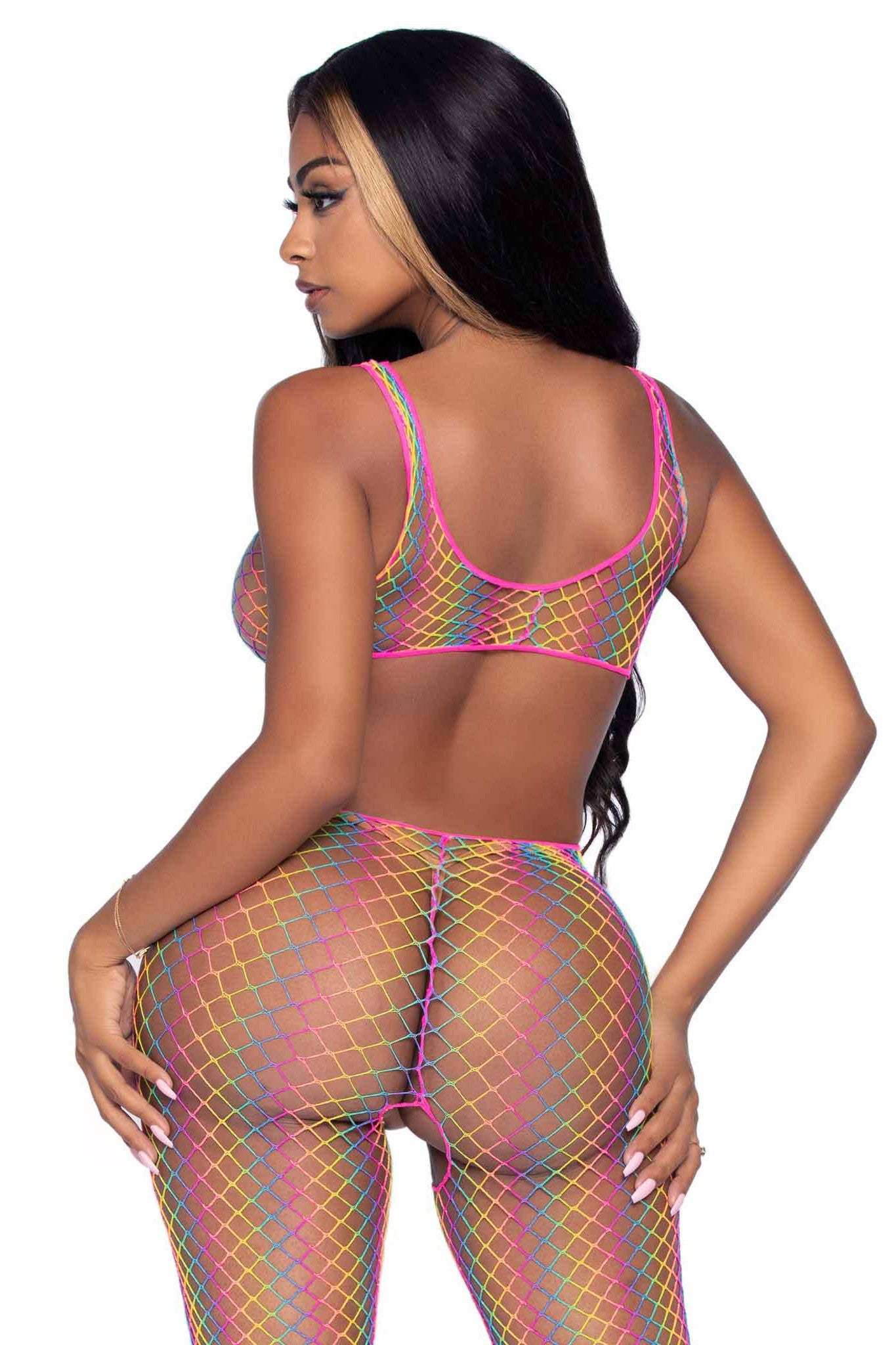 Rainbow Net Cut-Out Footless Tank Bodystocking