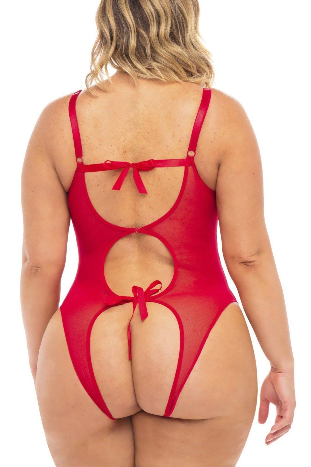 Plus Size Open Cup, Crotchless Functional Tie Teddy