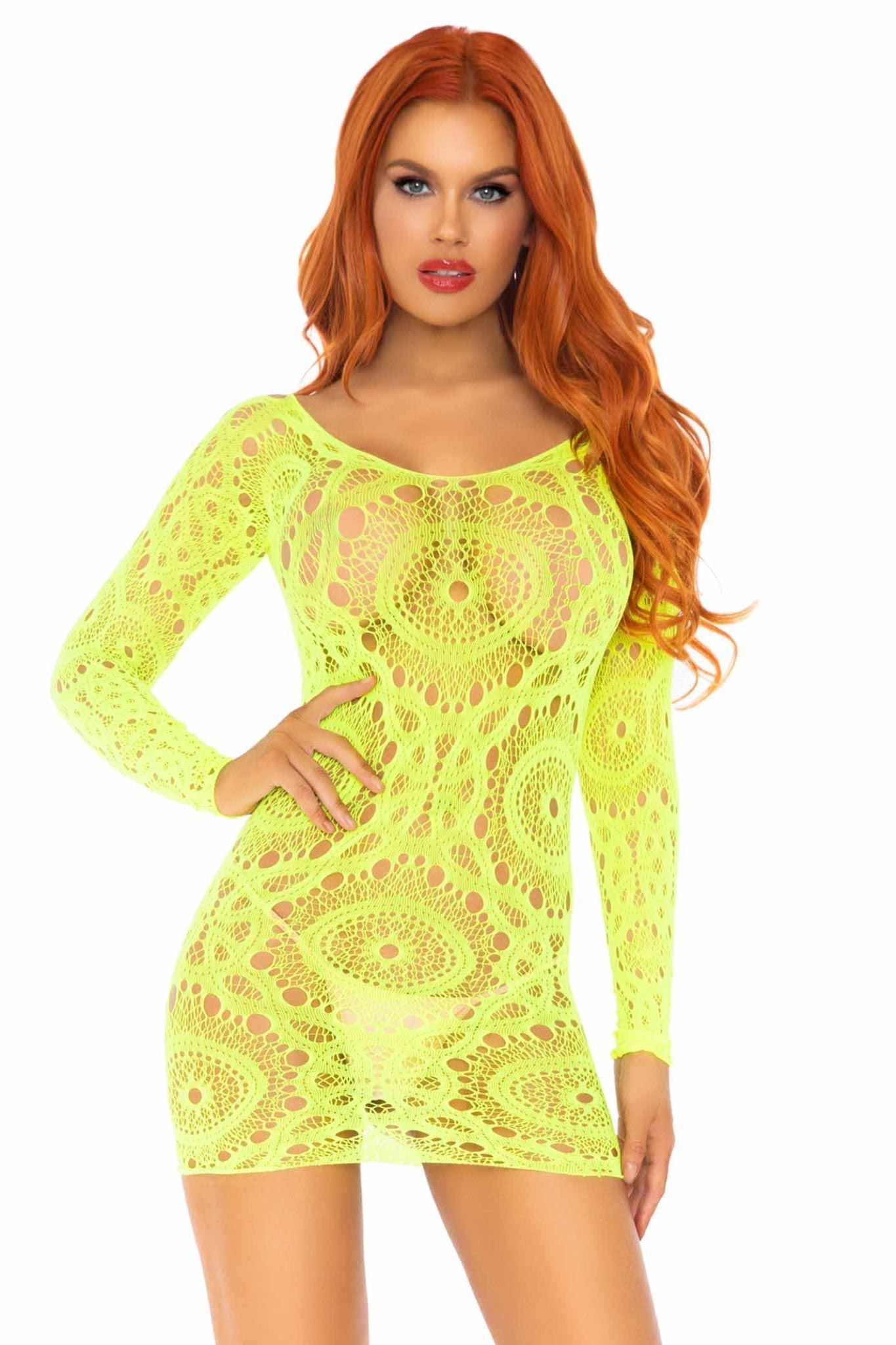 Crochet Lace Long Sleeved Mini Dress