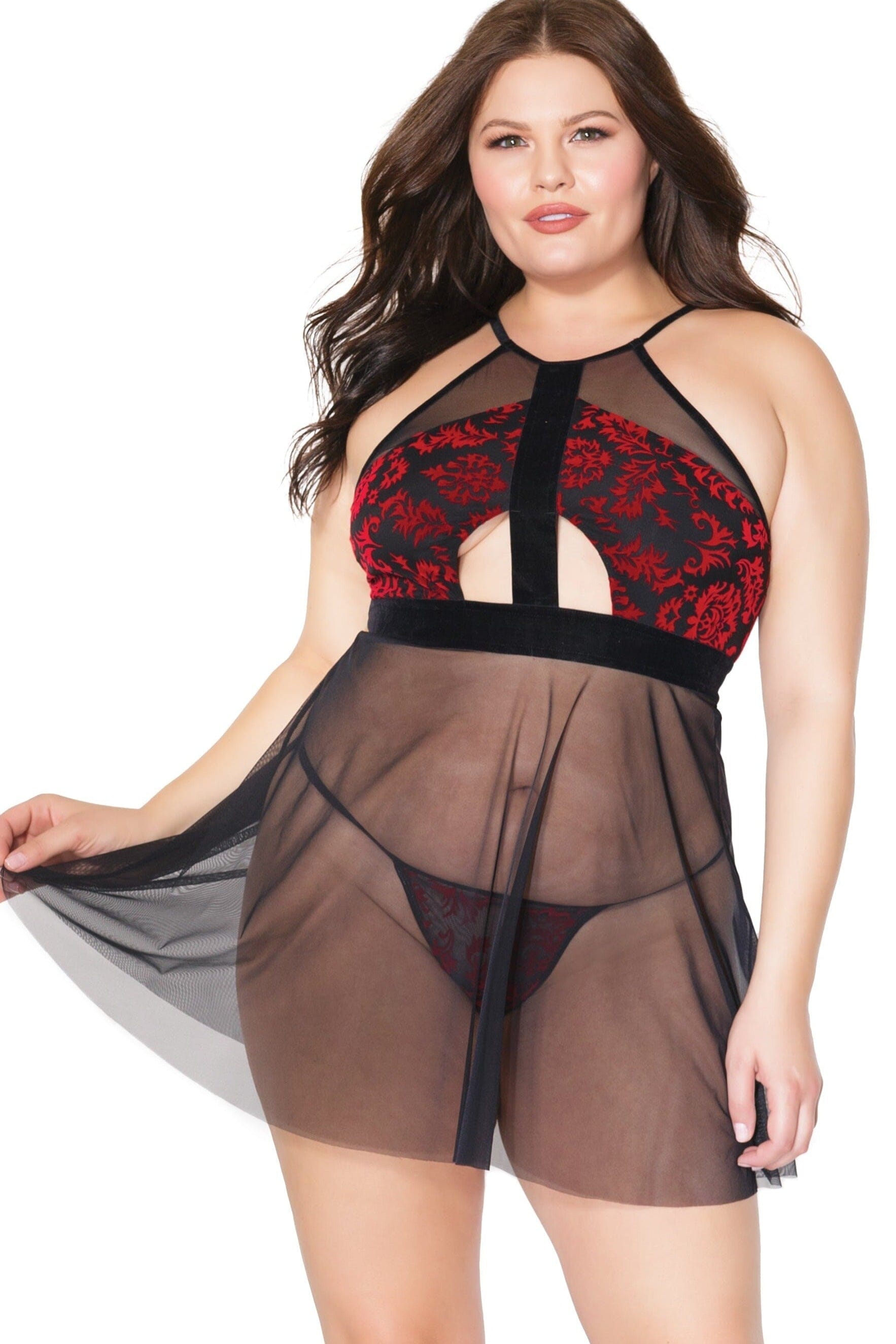 Velvet Halter Babydoll With Cut-Outs | Plus Size