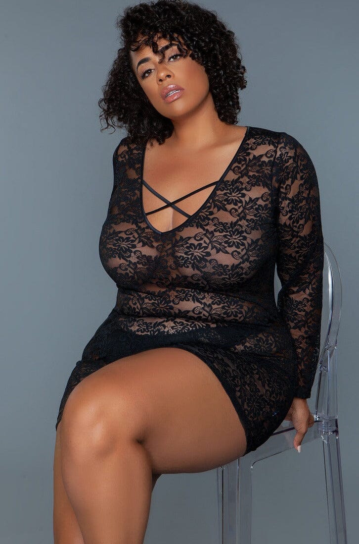 Long Sleeved Chemise With Crisscross Front Design | Plus Size