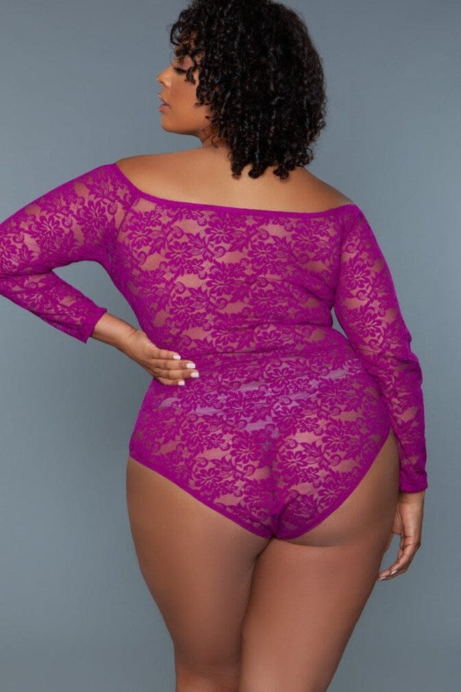 Fuchsia Scooped Neck Long Sleeves Bodysuit | Plus Size