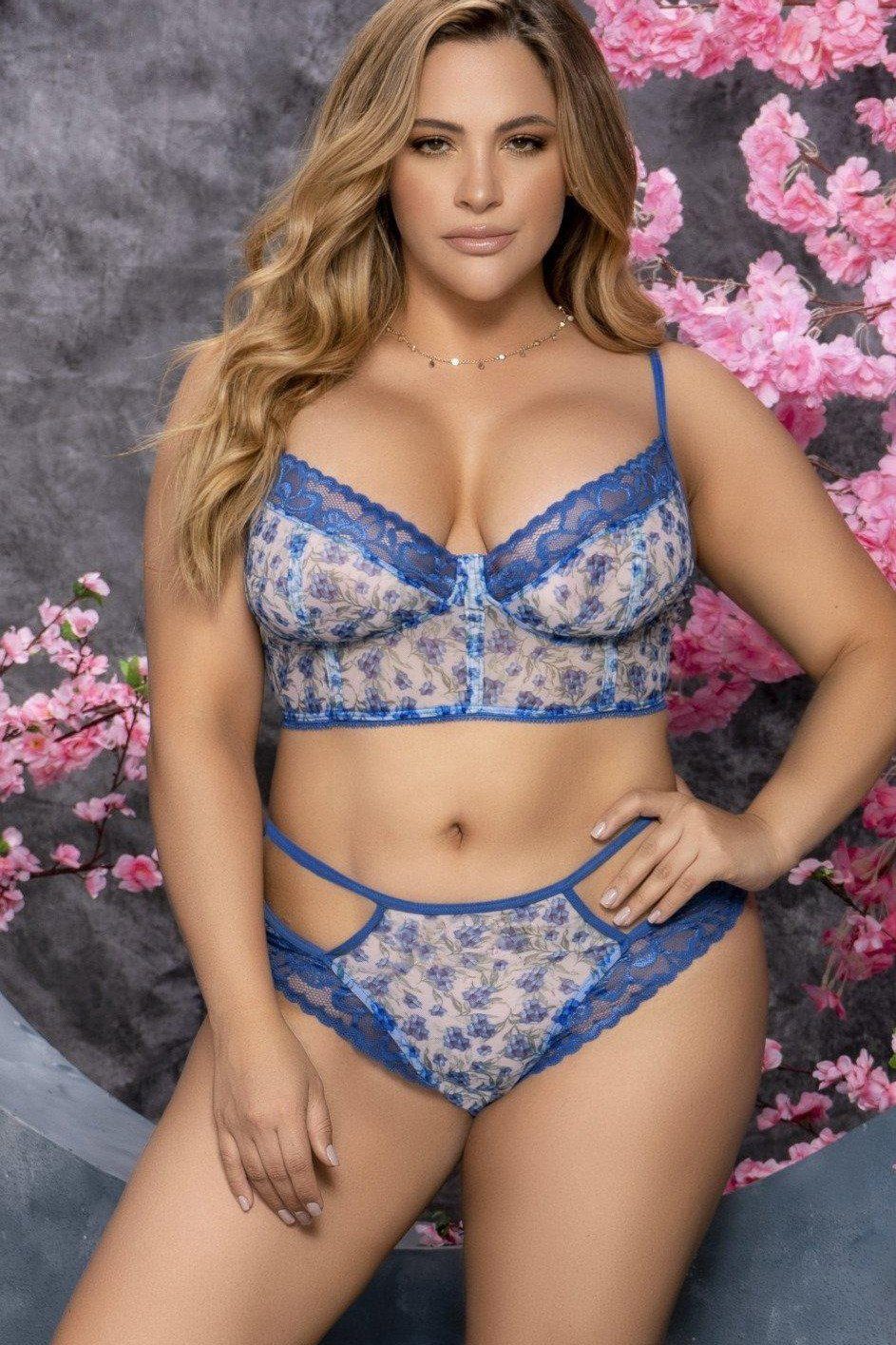 Plus Size Floral Printed Mesh Set