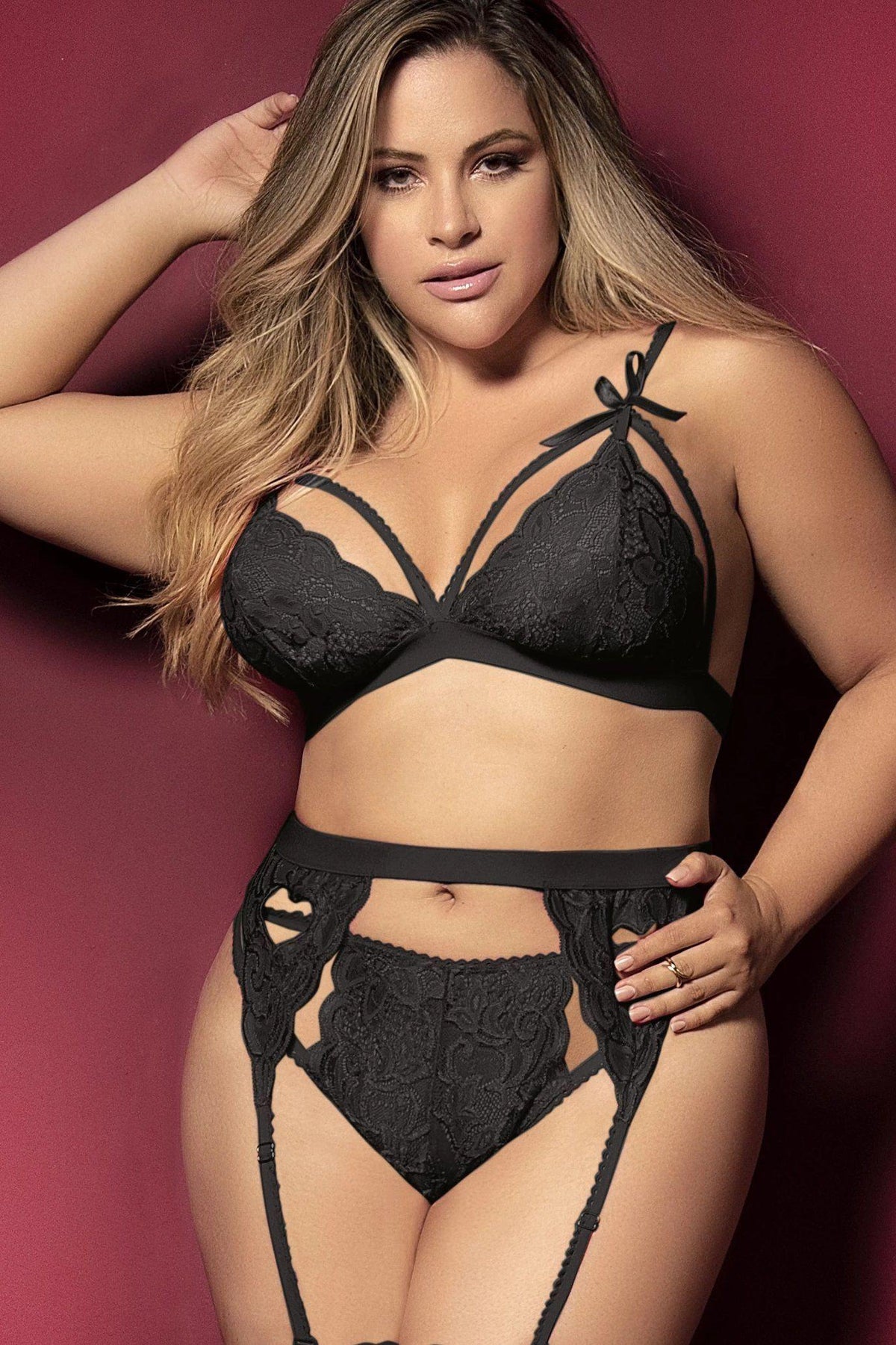 Plus Size Bra Set with Garter Belt